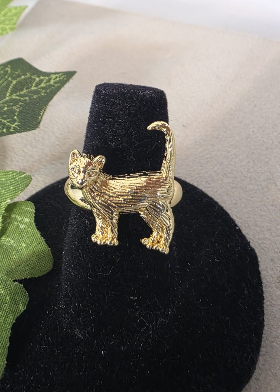 Gold Filled Adjustable Standing Cat Ring - Whimsical & Detailed